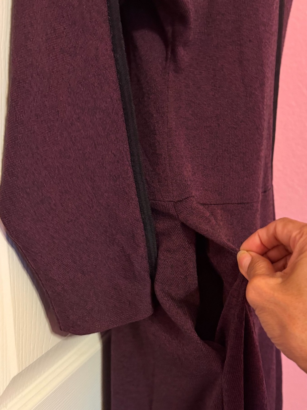 Neiman Marcus Plum Long-Sleeve Fit & Flare Knit Rib Dress - Picture 4 of 5